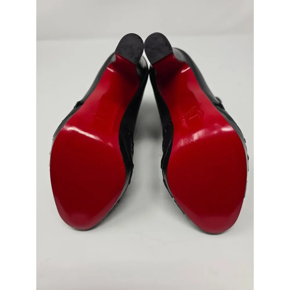 Christian Louboutin Amazona Black Leather Boots Peep Toe Bootie Heel 36.5 US 6.5